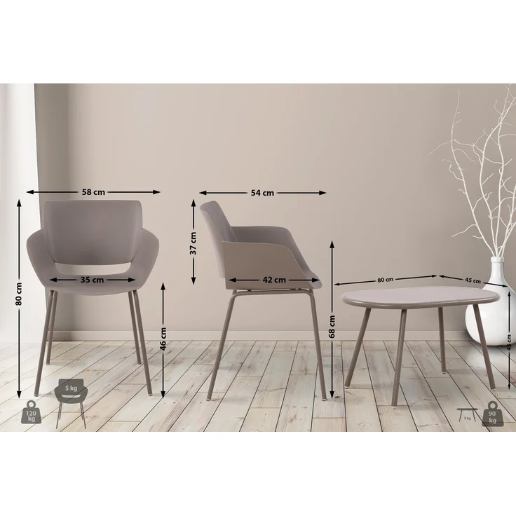 CLP Sitzgruppe Velvena Set Tisch Velva Stühle Alpena wetterfest und UV-beständig,taupe 4 Stühle – Bild 2