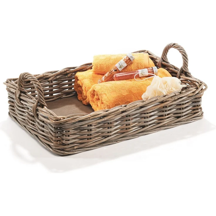 Kobolo Tablett Dekotablett Serviertablett aus Rattan kubu grey, Serviertablett Holzt, Holz, (Stück, 1-tlg, Stück), mit Holzboden - 56x38x12 cm – Bild 2