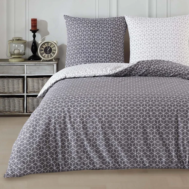 Buymax Bettwäsche Bettbezug Set Sillage 100% Baumwolle, Renforce: 100% Baumwolle, 3 teilig, mit Reißverschluss, modern gestreift, Grau Weiß, 200x220 cm – Bild 1