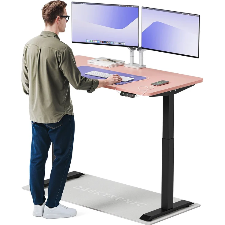 Desktronic HomeOne Elektrisch höhenverstellbarer Schreibtisch 140x70cm Schwarz/Rosa mit Memory-Funktion, Anti-Kollisions Technologie, USB-A und USB-C-Ladeanschlüssen – Bild 1