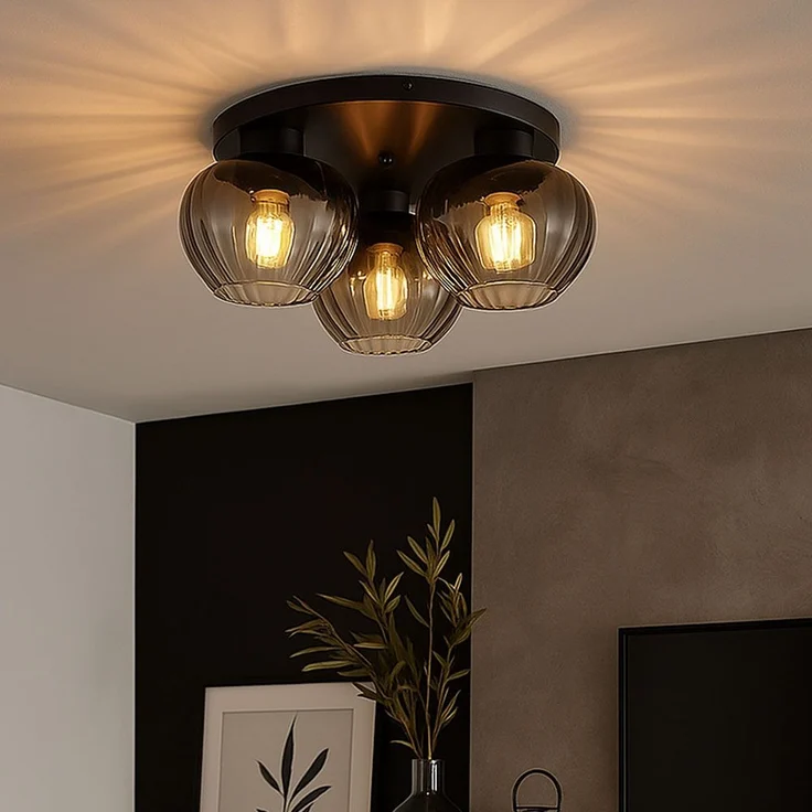 Deckenlampe, schwarz, Rauchglas, D 45 cm – Bild 4