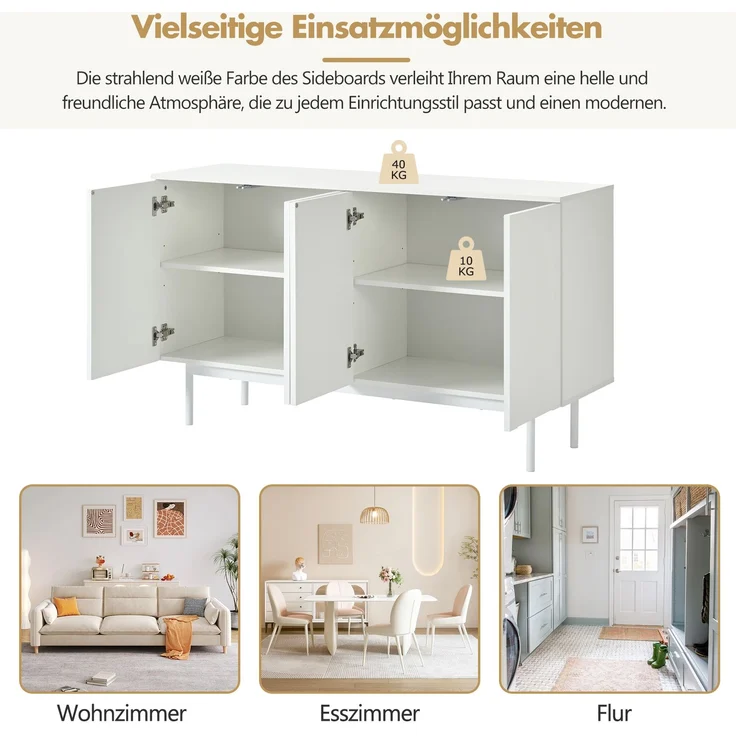 Sideboard Weiß mit gewölbten Türen, Stauraum & verstellbaren Regalen, modernes Anrichte-Design für Wohnzimmer/Esszimmer/Flur – Bild 4