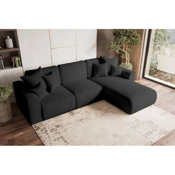 99rooms Gusto Ecksofa Cordstoff POSO Schwarz Rechts mit Schlaffunktion – Bild 2