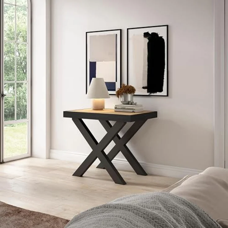 Skraut Home | Ausziehbarertisch | Multifunktionaler ausziehbarer | 160 | Für 8 Gäste | Massivholz Beine | Moderner Stil | Eiche Schwarz – Bild 4