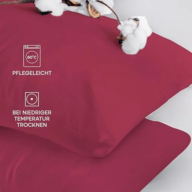 Twinzen® Kissenbezug 40x70 (2er-Set) - 100% Jersey Baumwolle 150 GSM Kissenbezüge - Burgunderrot - Für Kissenbezüge 40x70 cm - Kissenhülle - Kissenbezug mit Reißverschluss - Oeko-Tex Zertifiziert – Bild 6