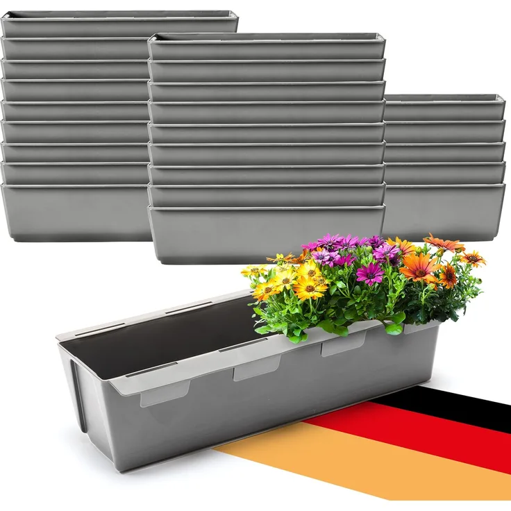 BigDean 24er Set Paletten Blumenkästen - Einsatz - mit Hängesystem zum Einhängen - 37cm Beton-grau - Pflanzkasten für Europalette Balkonkasten Blumentopf - aus recyceltem PP-Kunststoff