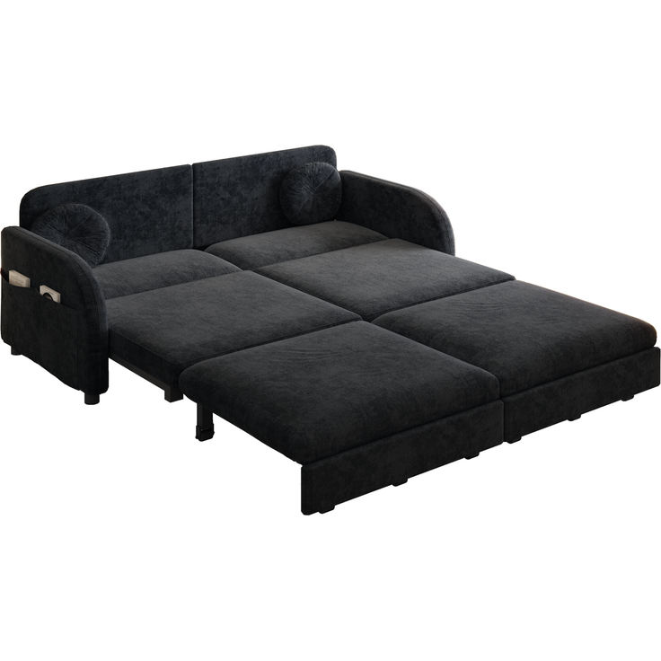 Schlafsofa Chenille, 3-in-1 ausziehbar mit Stauraum, 166x84x90 cm, Schwarz – Bild 9