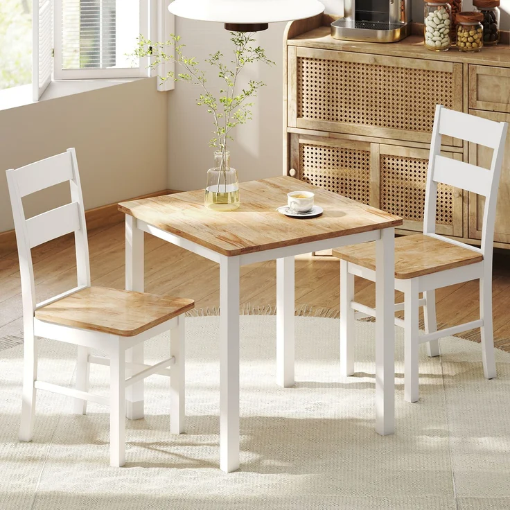 Wohnora-2er-Set Küchenstühle, Kautschukholz, gebogene Sprossenlehne, Weiß,H 885cm x T 505cm x B 400cm,Eiche – Bild 3