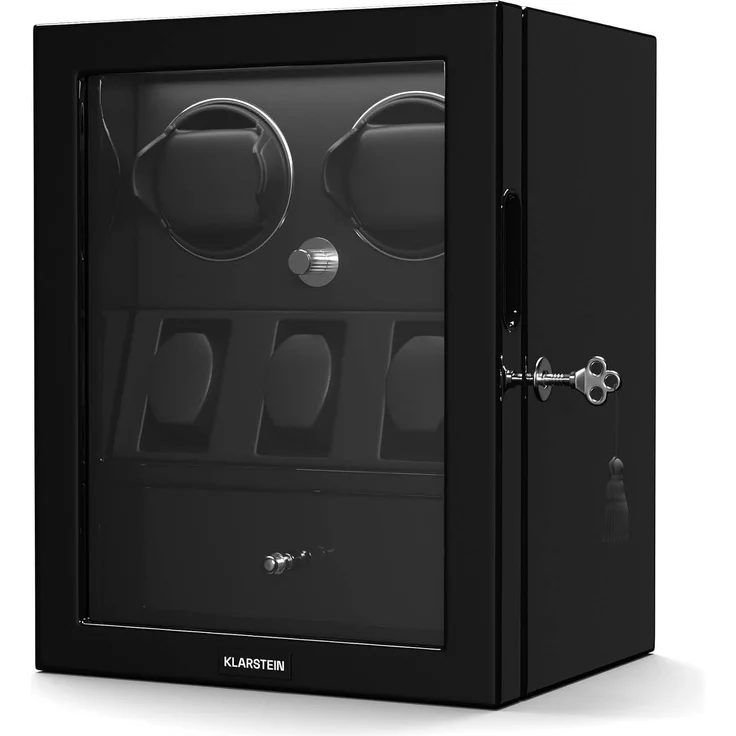 ChronoVault Uhrenbeweger | 2+3 Uhren | vegan | Hochglanz | 4 Modi | Mabuchi Motor | LED | Schublade Schwarz – Bild 1