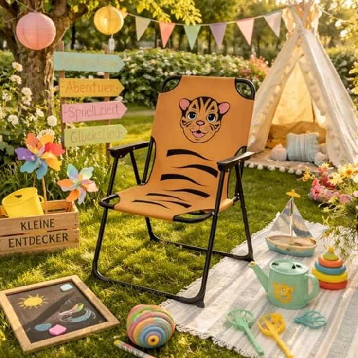Kinder Campingstuhl Klappstuhl Gartenstuhl Campingstuhl Outdoor Tiger – Bild 1