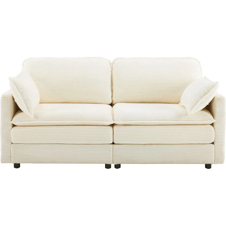 2-Sitzer Sofa mit Holzrahmen und Kordstoffbezug mit stabilen Holzfüßen, weichem atmungsaktivem Cord-Stoff,Weiß – Bild 9