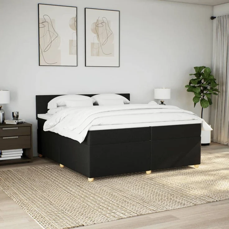 vidaXL Boxspringbett mit Matratze Schwarz 200x200 cm Stoff 3289082 – Bild 4