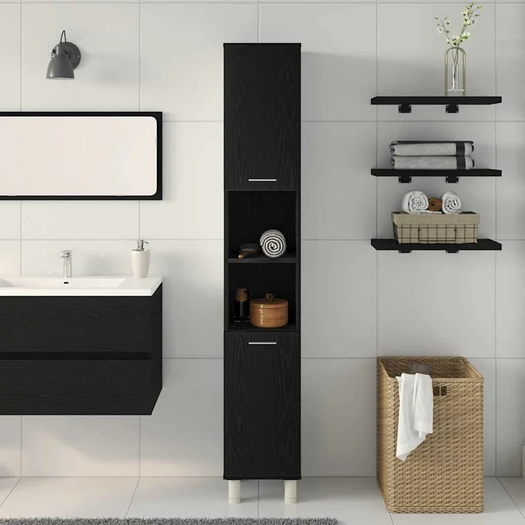 vidaXL Badezimmerschrank mit Tür Schwarz Eichen-Optik 30 x 30 x 179 cm 862513 – Bild 3