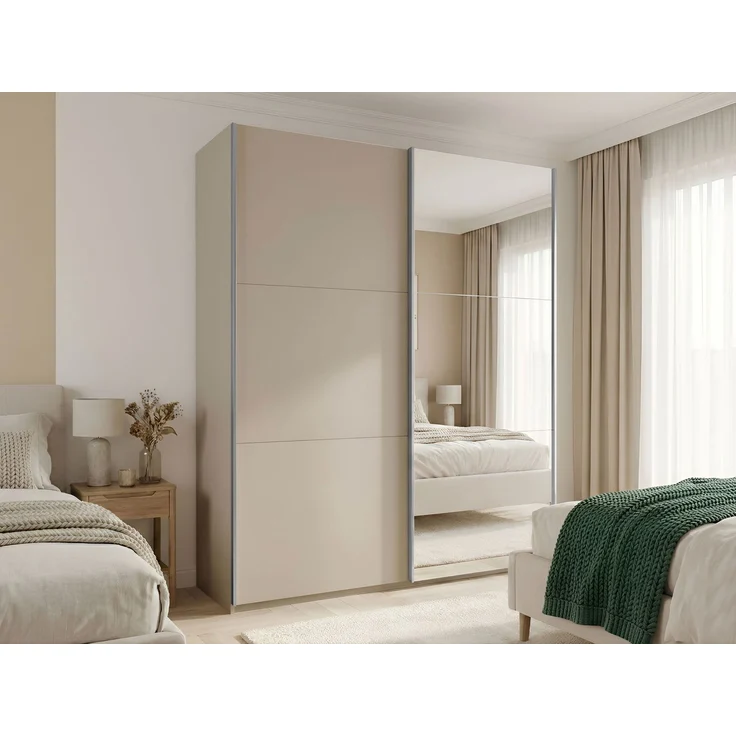 Mirjan24 Kleiderschrank Magnus 200 (Farbe: Sandbeige / Sandbeige + Spiegel), 244 x 65 x 200 cm – Bild 2