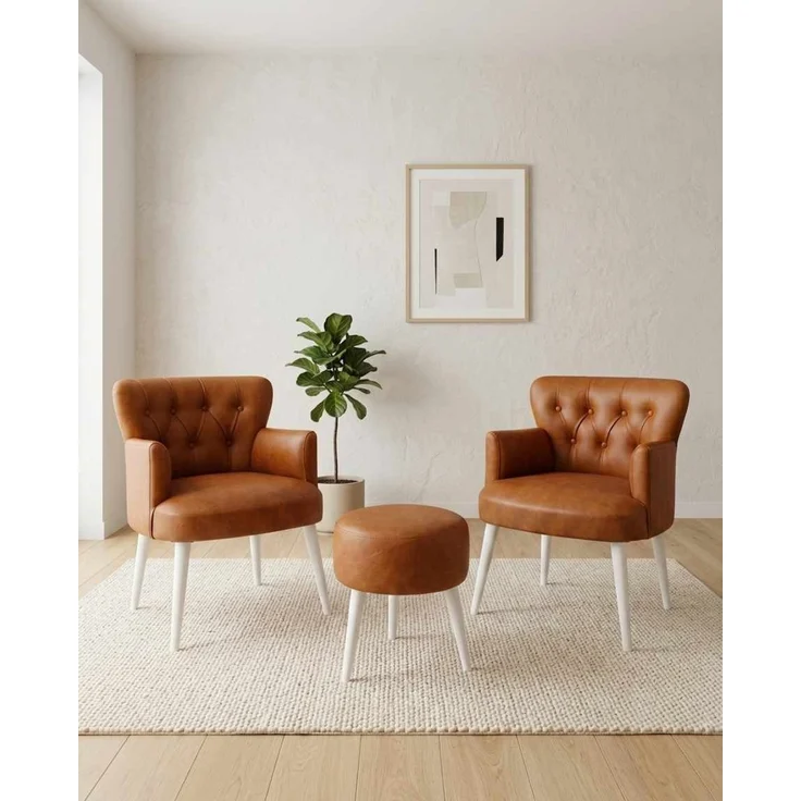Hanah Home 'Az-2Rom-Byz - Tan' Ohrensessel- und Hocker-Set (3-teilig), Bräunen, 60 x 84 x 52 cm – Bild 1
