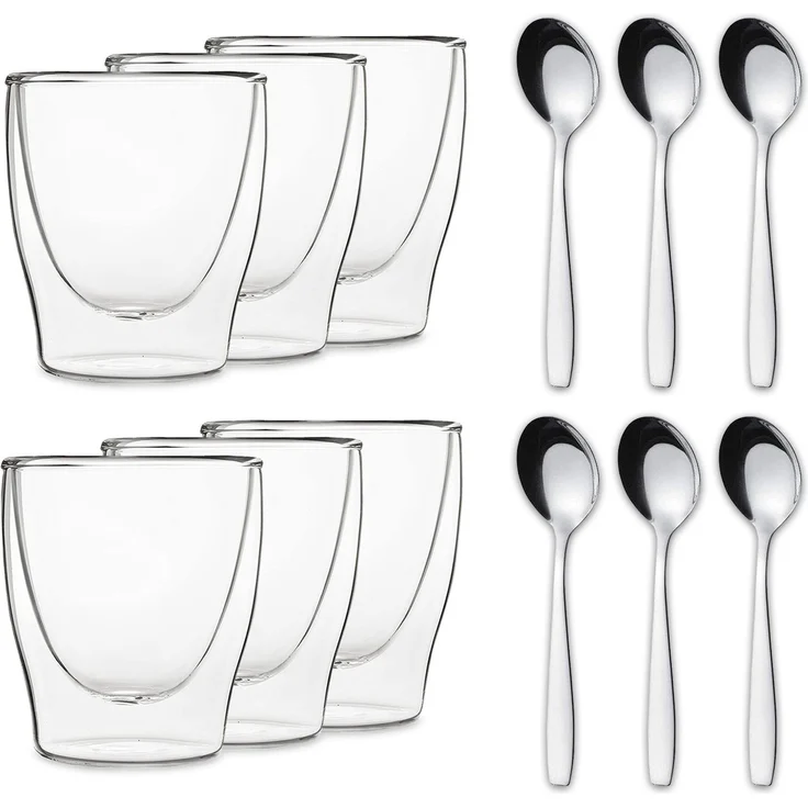 DUOS doppelwandiges Glas 80 ml Thermofunktion inkl. Edelstahl-Löffel Transparent – Bild 1