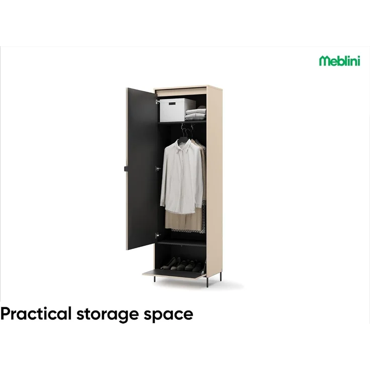 MEBLINI Garderobe Flur Möbel Set mit LED – TREND – Beige/Schwarz – Garderobenschrank Flur mit Spiegel - Garderobe Schrank - Flurgarderobe - Flurschrank hoch – Bild 3