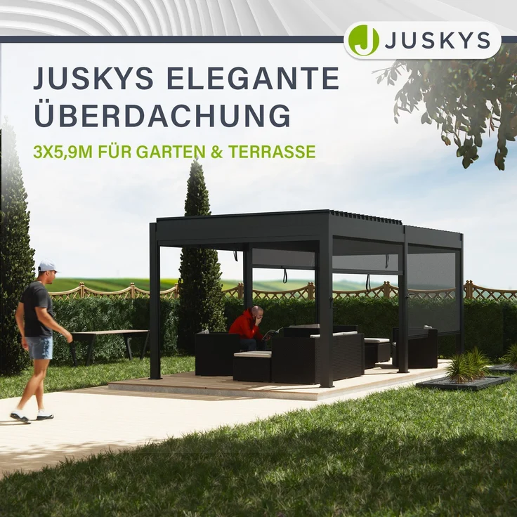 Juskys Lamellendach Tahiti 3x5,9 m - Stahl Pergola - Terrassenüberdachung stabil & wetterfest - Überdachung für Garten & Terrasse - Bausatz Anthrazit – Bild 8