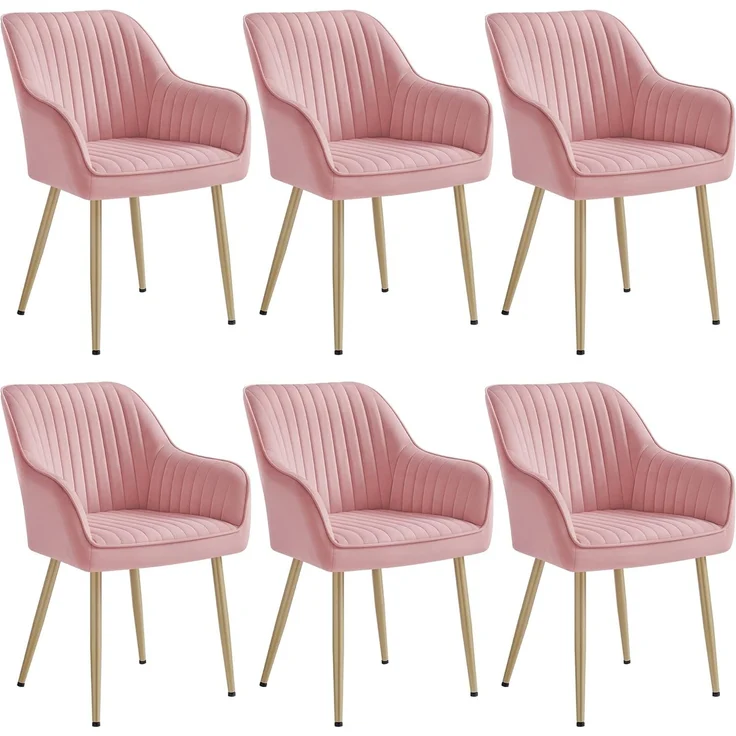 Songmics Esszimmerstuhl mit Armlehnen, 6er Set, Samt, 62,5 x 60 x 85 cm, Pastellrosa – Bild 1