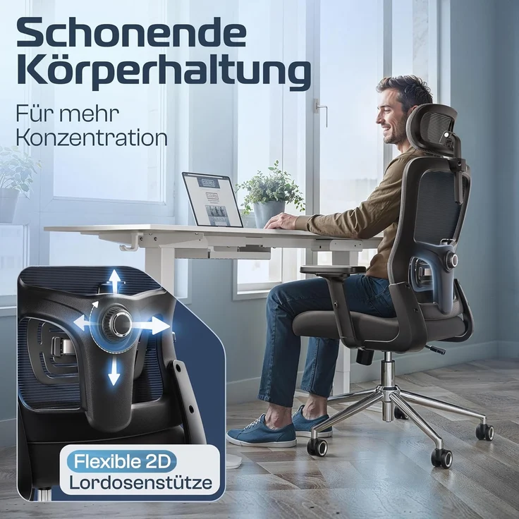CLOUVOU BrightSeat Bürostuhl Ergonomisch 100% individuell einstellbar | Büro Stuhl & Gaming Stuhl | Computerstuhl Home Office Chair Ergonomic | Drehstuhl 150 kg – Bild 8