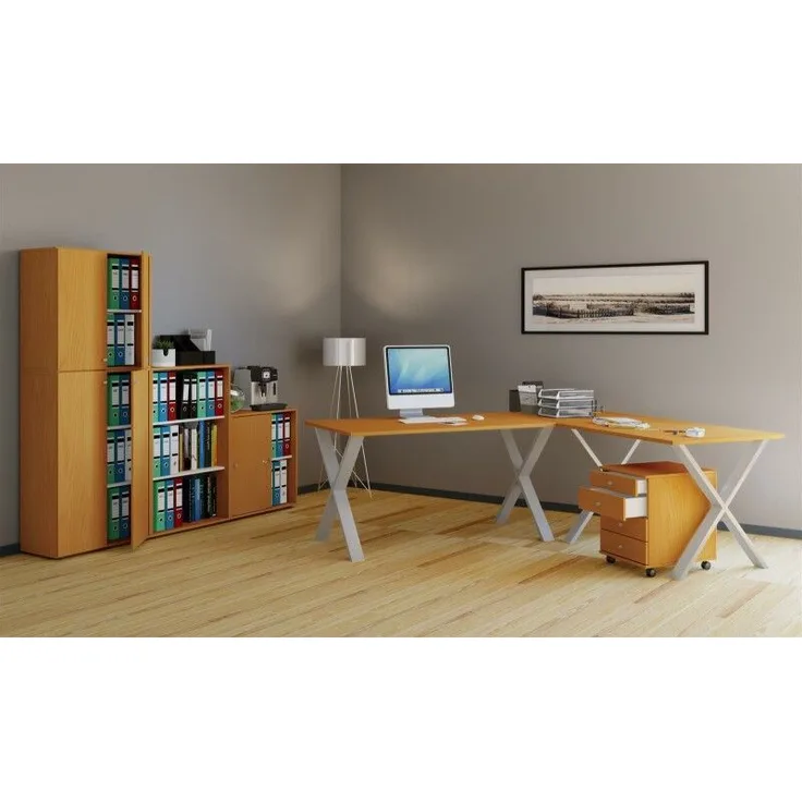 VCM Eck-Schreibtisch Lona 130 x 130 x 50 X-Füße Buche/Silber
