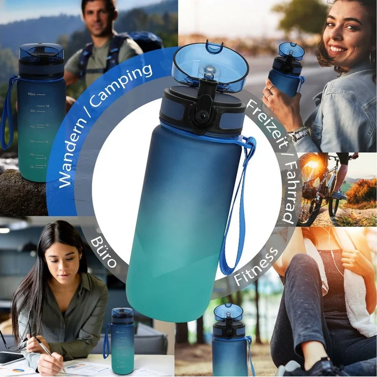 CEPEWA Trinkflasche Trinkflasche 650ml PET PP PE 7x24cm grün blau Handschlaufe Sieb – Bild 3