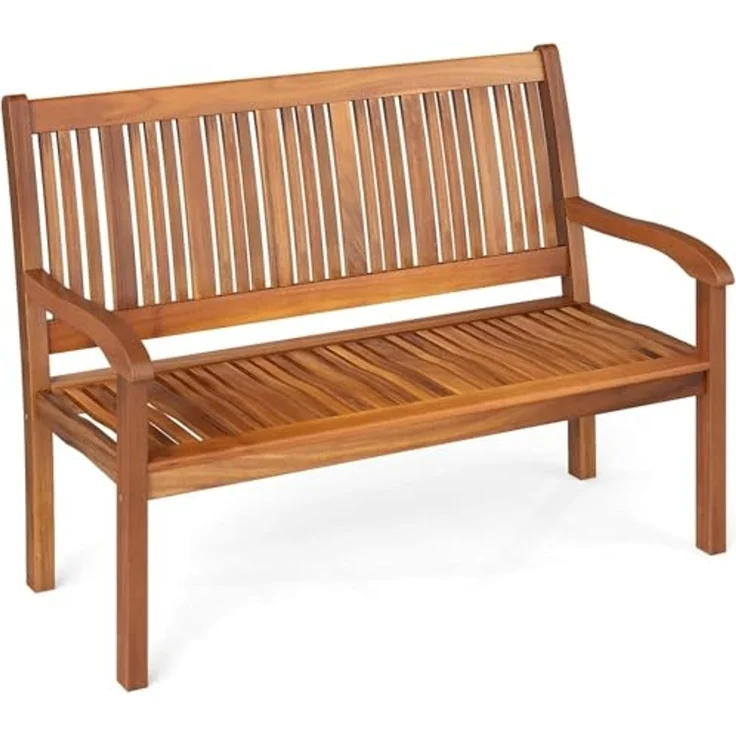 FANTASK Gartenbank Holz, für 2-3 Sitzer, Balkonbank aus Akazienholz bis 320 kg belastbar, 126 x 63 x 91 cm, Natur – Bild 1