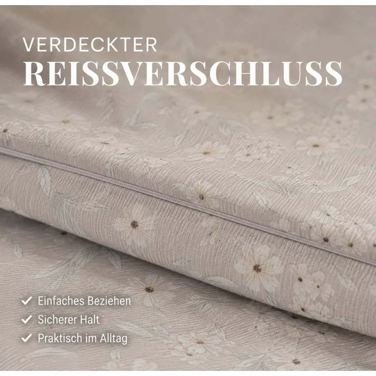 Leonado Vicenti Wendebettwäsche Set Baumwollmischung Beige Natur Blumen, Renforcé, 3 teilig, mit verdecktem Reißverschluss, Wendebettwäsche – Bild 3