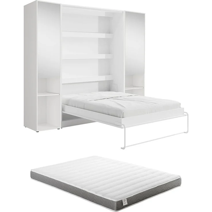 Vente-unique - RAPILI - Schrankbett - Metall - Weiß - 159 x 239.2 x 225.2 cm – Bild 7