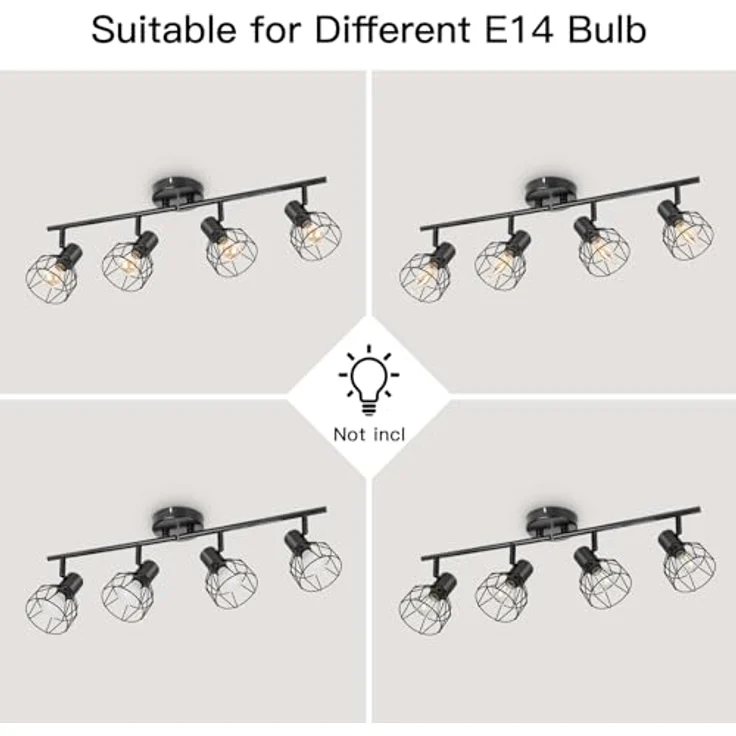 Dehobo Led Deckenstrahler Schwenkbar 350° - Deckenleuchte E14 4 Flammig Rund - Deckenlampe Spots Led Schwarz - Küchenlampe Wohnzimmerlampe Deckenspot Schlafzimmer – Bild 6