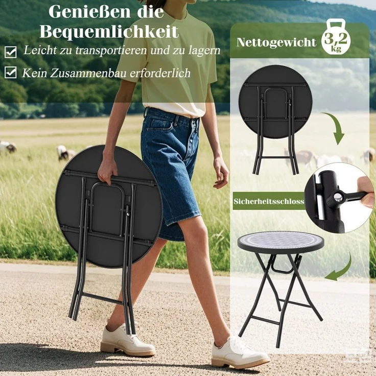 COSTWAY Gartentisch, Klapptisch, Beistelltisch klappbar, rund – Bild 3