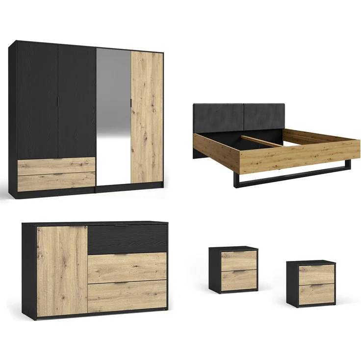 Schlafzimmer-Set komplett Upsala graphit / Eiche Artisan Ausführung weiß