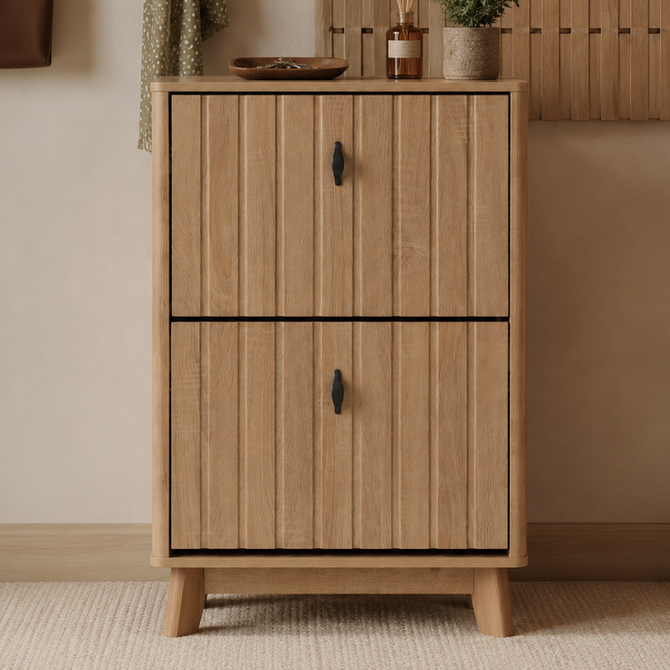 Abrihome Schuhregal mit Klappfächern, Eichenholz, 60x24x94 cm – Bild 5