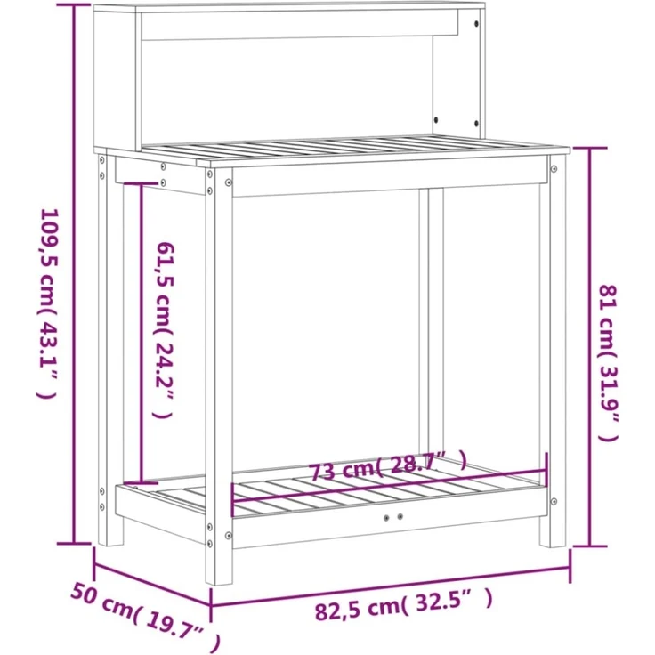 vidaXL Pflanztisch mit Ablagen Weiß 82,5 x 50 x 109,5 cm Massivholz Kiefer 832408 – Bild 8