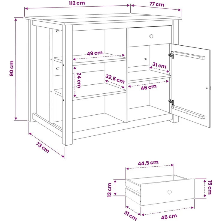 vidaXL Küchentrolley PANAMA 2 pcs Weiß und Honigwachs 112 x 77 x 90 cm 3425391 – Bild 9