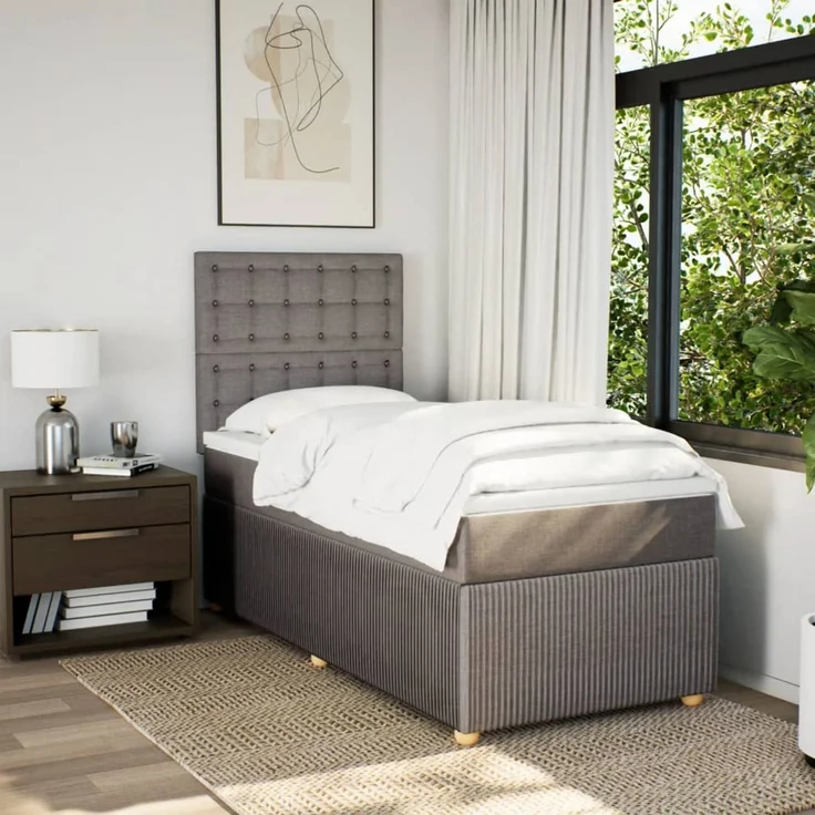 vidaXL Boxspringbett mit Matratze Taupe 90x190 cm Stoff 3294229 – Bild 5