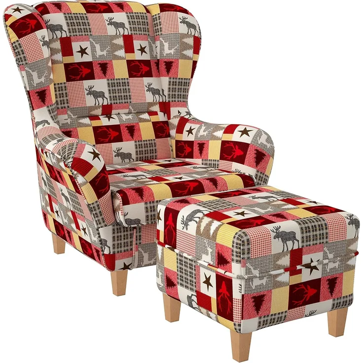 Supellex Sofia Ohrensessel mit Hocker | Design Schwedisch Landhaus, Weihnacht