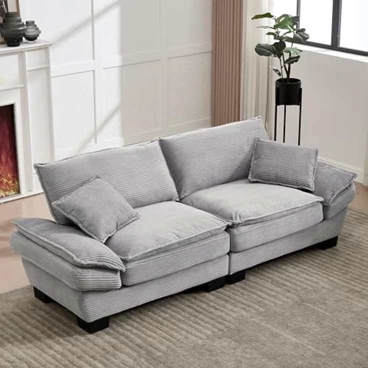 Ball & Cast Couch mit Schlaffunktion, Samt Sofa 2 Sitzer mit Kissen für das Wohnzimmer Wohnung Schlafzimmer, 224 x 81 x 81 (BxHxT), Hellgrau – Bild 1