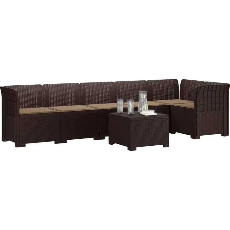 vidaXL 6-Sitzer Garten Sofa mit Kissen Rattan Look PP Braun 3444112 – Bild 3