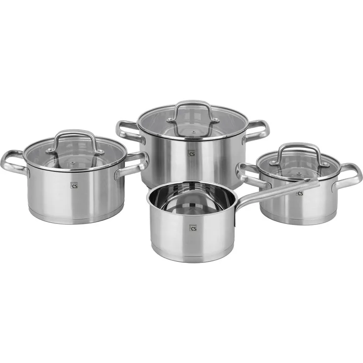 Carl Schmidt Sohn Topf-Set Beckum, Edelstahl (Set, 7-tlg, je 1 Fleischtopf mit Deckel Ø 16/20/24 cm, 1 Stieltopf 16 cm), Induktion