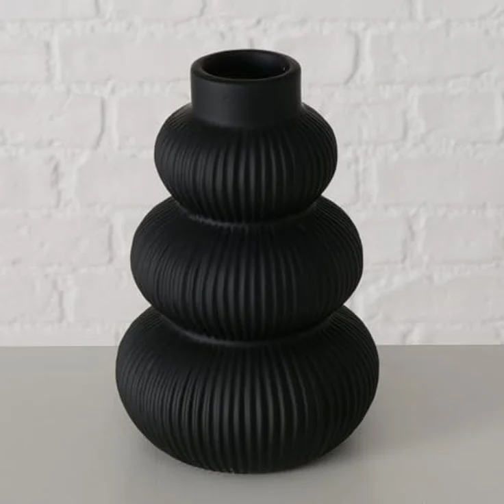 BOLTZE Vase Maurice, handgefertigte Keramikvase, schwarz matt, 21 cm, rund, für moderne Deko im Wohnzimmer – Bild 4