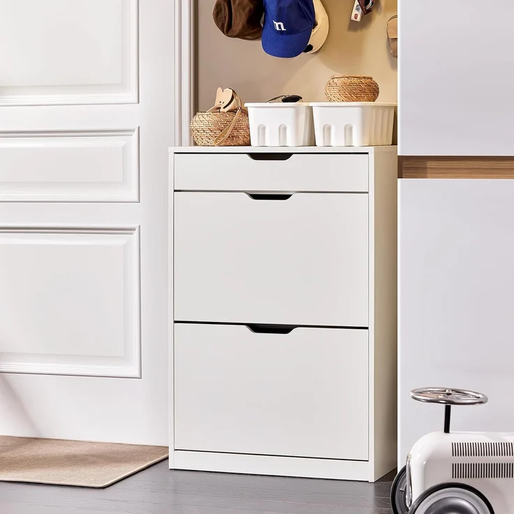 SoBuy Schuhkipper DE-FSR180, Schuhschrank schmal, Schuhregal Schuhkommode Schuhablage, mit 2 Klappen, Schuhschrank perfekt für schmale Flure, für 10 Paar – Bild 4