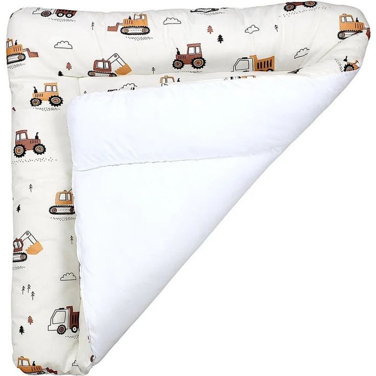 TupTam Baby Wickeltischauflage mit Baumwollbezug Gemustert, Farbe: Baufahrzeuge/Bagger/Beige, Größe: 70x50 cm – Bild 3