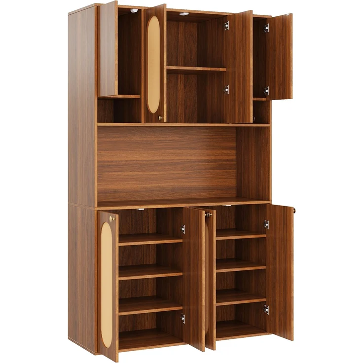 ZUBALIYA Sideboard (106 x 40 x 178 cm), LED - Beleuchtung, Gedämpftes Schließen, Fronten in Flechtoptik, Naturfarben – Bild 18