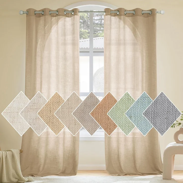 Woaboy Transluzider Vorhang für Wohnzimmer mit Ösen 2er Set 140x225cm Beige – Bild 2