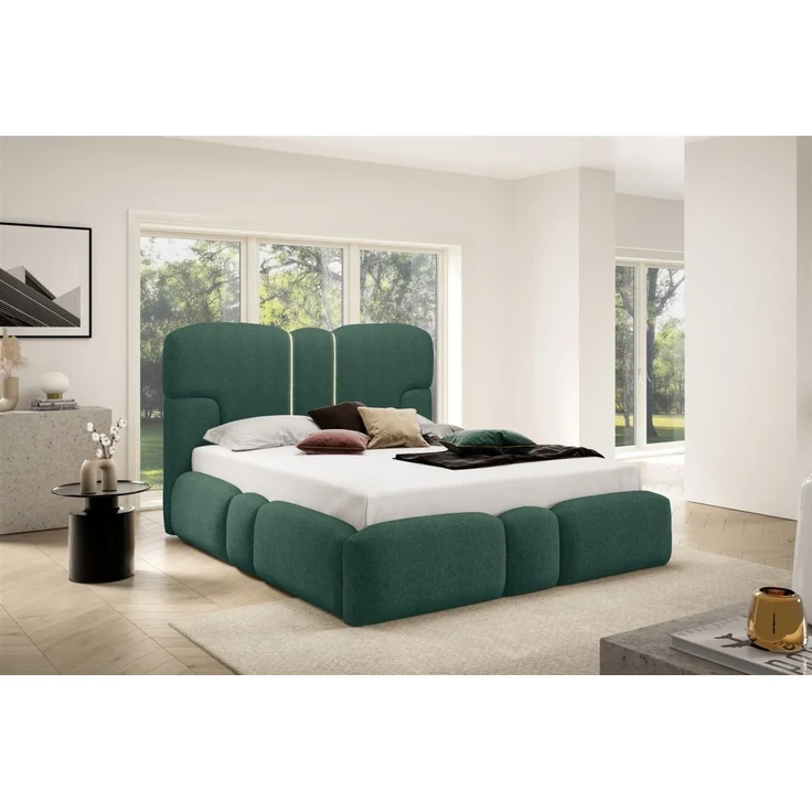 Polsterbett Schlafzimmerbett JORDAN 160x200cm in Stoff Doha Meeresgrün – Bild 1