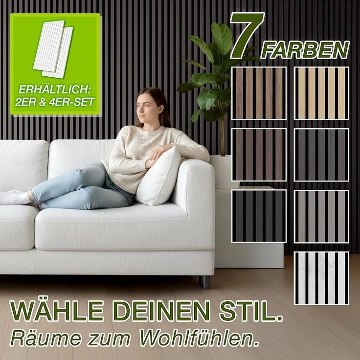 TRESKO® 2 Stück Akustikpaneele Holz 120×60 cm inkl. 4x Kleiderhaken | Wandverkleidung Eiche Anthrazit als 3D Lamellenwand | Holzpaneele Paneele für Schallschutz | Akustik Wandpaneele mit Montageset – Bild 4