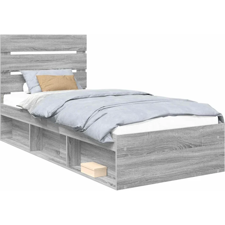 vidaXL Bettrahmen Graues Sonoma 90 x 200 cm Massives Kiefernholz 3411789 – Bild 1