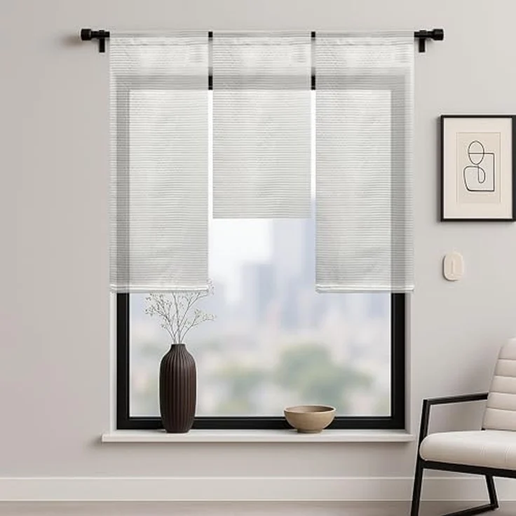 HOME WOHNIDEEN Scheibengardine Mini Flächenvorhang 055987-1001, Stangendurchzug, halbtransparent, inkl. Beschwerungsstäbe – Bild 2