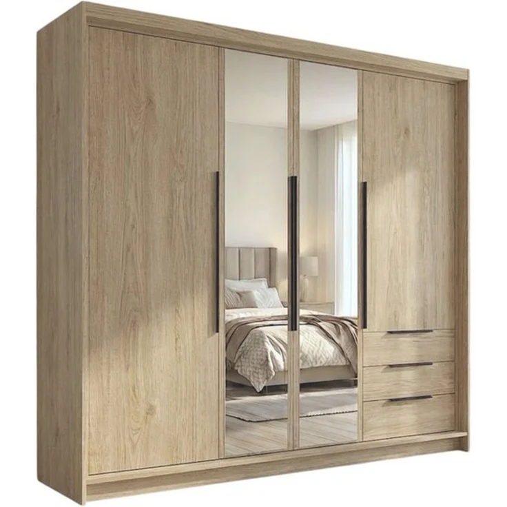 A&J MöbelLand GmbH Drehtürenschrank viertüriger Kleiderschrank mit Schubladen und Metallgriffen. (Geräumiger vier¬türiger Kleiderschrank mit Schubladen und Metallgriffen. Geräumiger Schrank mit einer Breite von 200 cm und Schubladen, ideal zur Aufbewah... – Bild 4